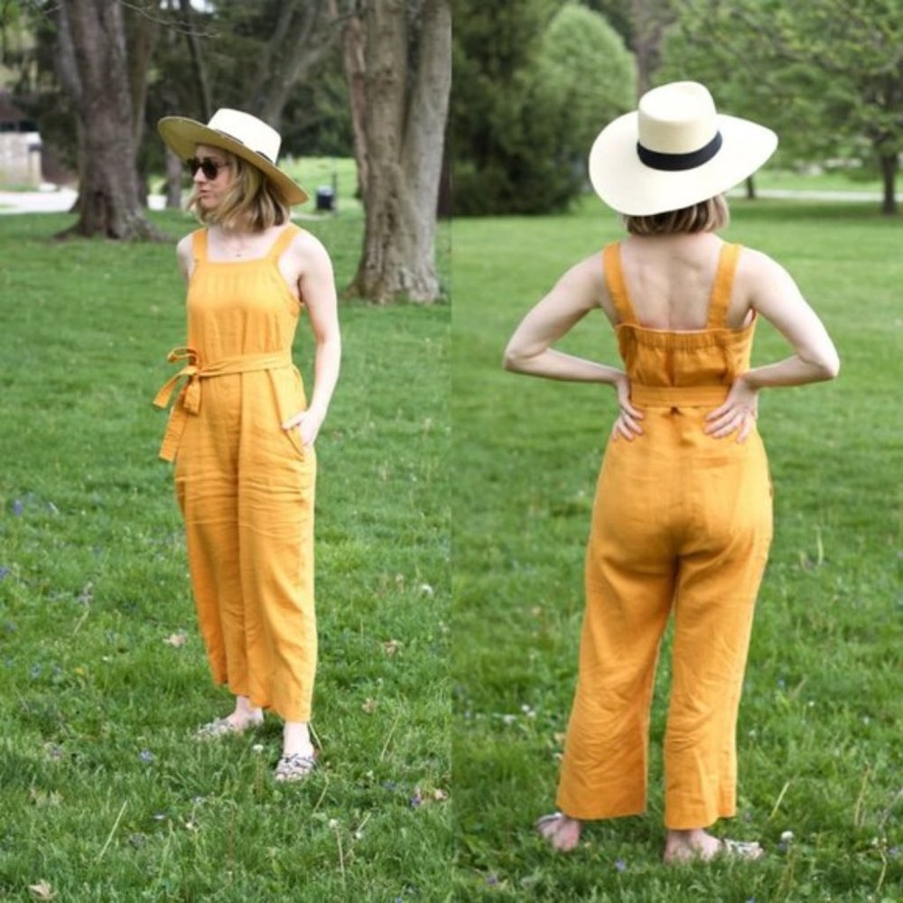EVERLANE The Linen Square Neck Jumpsuit Marigold Women Size 8